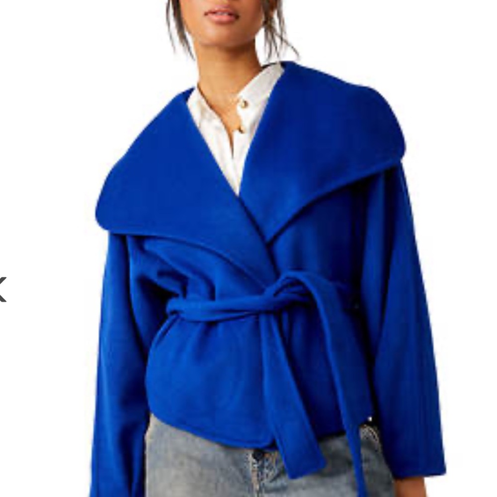 FREE PEOPLE MINA BELTED JACKET COBALT BLUE LARGE - Picture 2 of 8